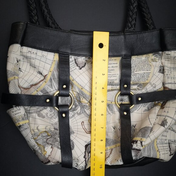 Michi "Retired" Gina Demi Shell Old World Map Lined Handbag w/ Woven Handles - Picture 12 of 12